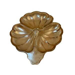 Vintage Marigold Carnival Glass Three Leaf Clover Candy Nut Trinket Dish See*‎